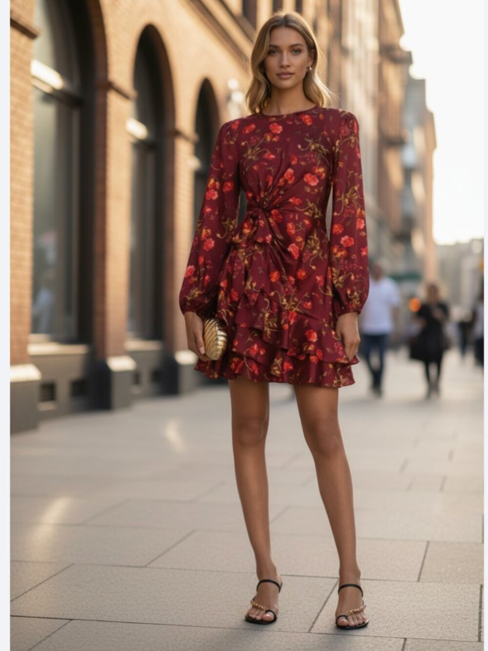 NWT $395 CINQ A SEPT Alice Floral Long Sleeve Mini DRESS $395 Size 4 RHUBARB